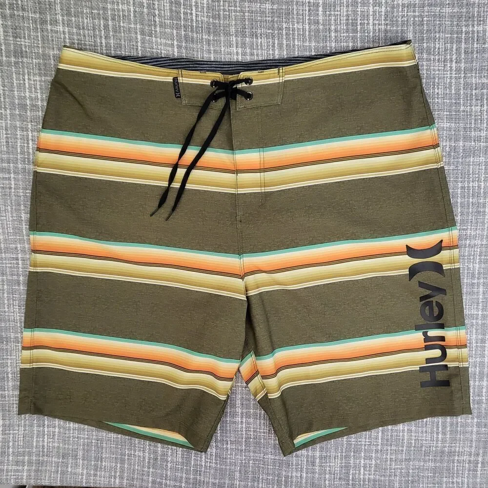 Hurley Board Shorts Drawstring Green Stripe 8.5
